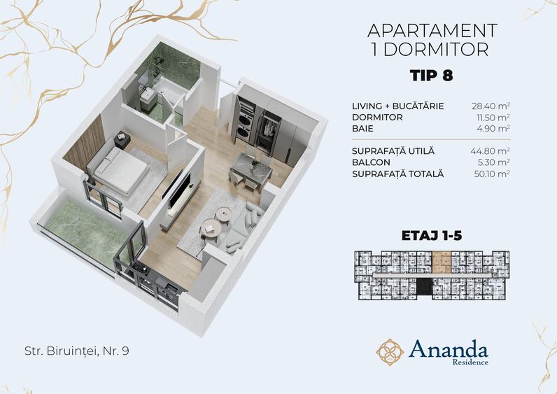 Apartament 1 dormitor la cheie | Centrală proprie | Ananda Residence Faza 2