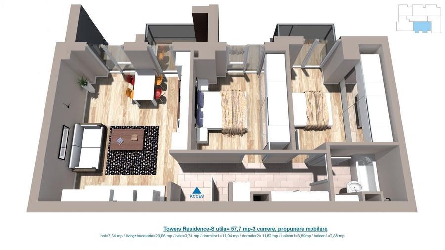 COMISION 0% | Apartament 3 camere | 57,7 mp | Parcare+boxa | Soarelui - 19