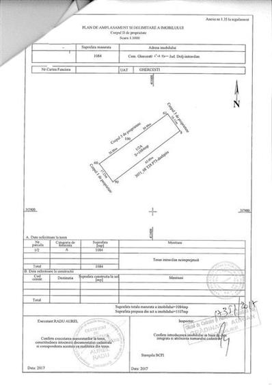 Teren construibil 1084 mp Ghercesti–langa Craiova
