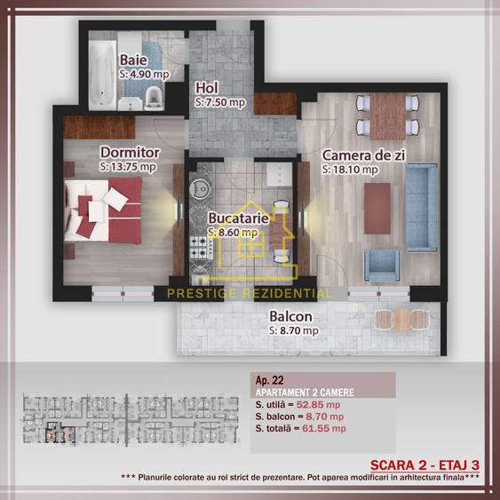 INVESTITIE 2 cam.61.55mp–TITAN-PALLADY–Metrou–Decomandat