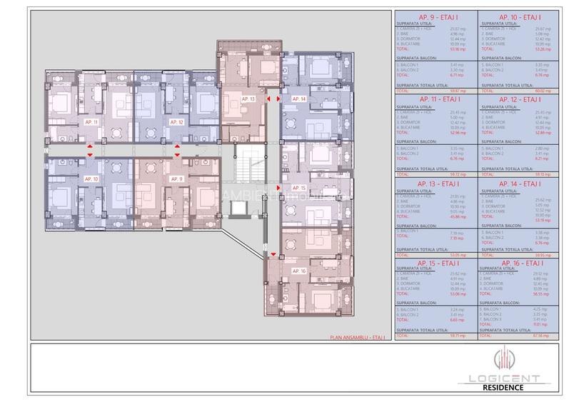 APARTAMENT tip STUDIO - 2 camere, 53 mp, ETAJ 1, Complex LOGICENT; - 9