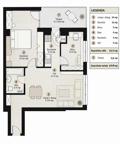 APARTAMENT CU 3 CAMERE - HERASTRAU - MOBILAT SI UTILAT