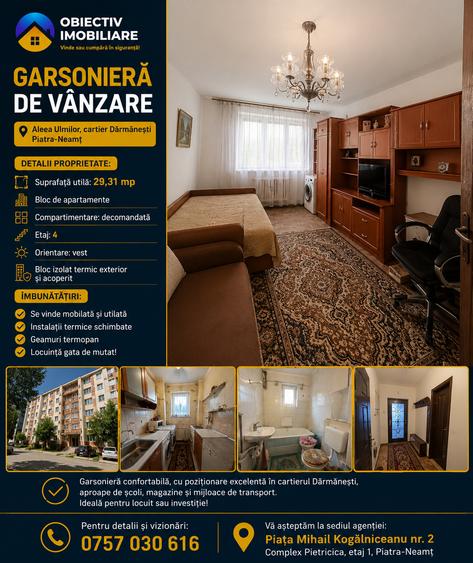 Garsonieră de vânzare – bloc de apartamente Darmanesti.