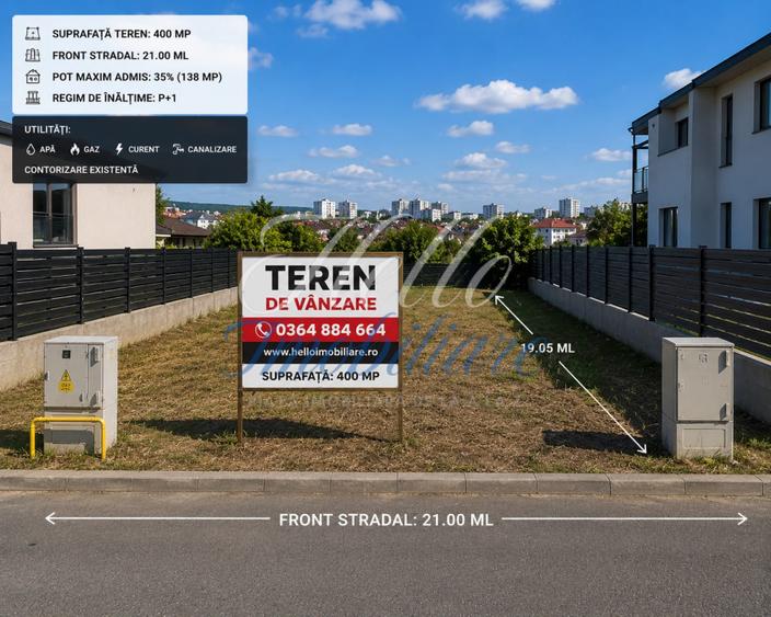 Teren Intravilan 400mp, front 21 ml, pretabil locuinte semicolective