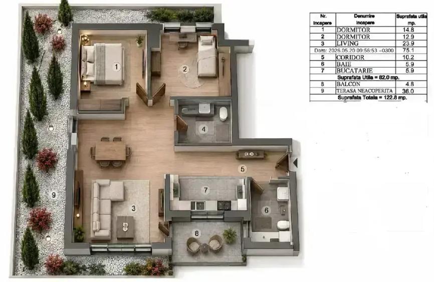 Apartament 3 camere 82 mp, terasa generoasa, balcon, bloc nou, metrou