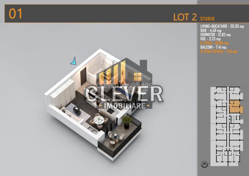 2 camare | 48,25 mp Total | Balcon 7,41 mp | Comision 0% 15 min metrou - 7