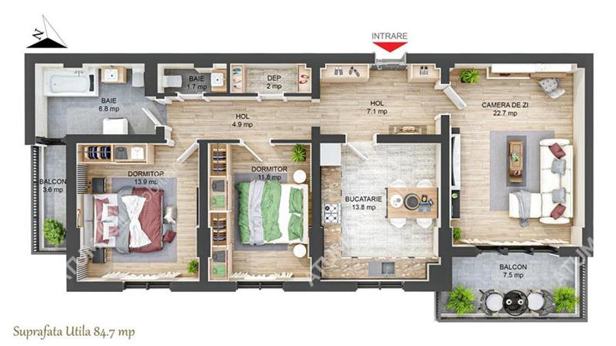 Apartament cu 3 camere decomandate si 2 balcoane in Sibiu