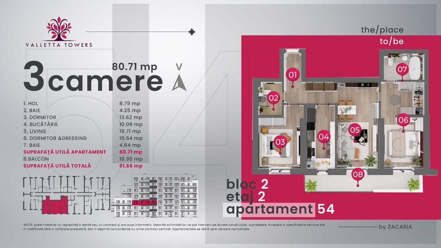 Apartament 3 camere/etaj 2/92mp utili/Valletta Towers/Craiova