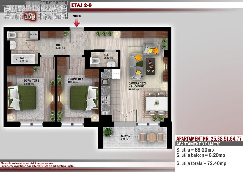 Neofort 50 Titan II–apartament 3 camere nou, langa metrou, ofertă lansare