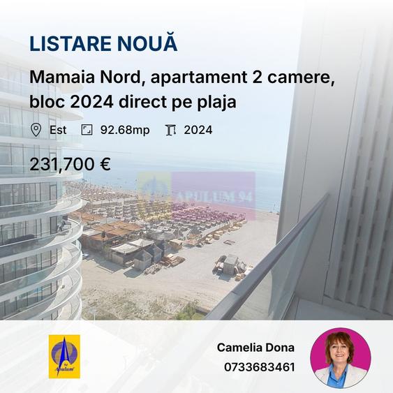 Mamaia Nord, apartament 2 camere, bloc 2024 direct pe plaja