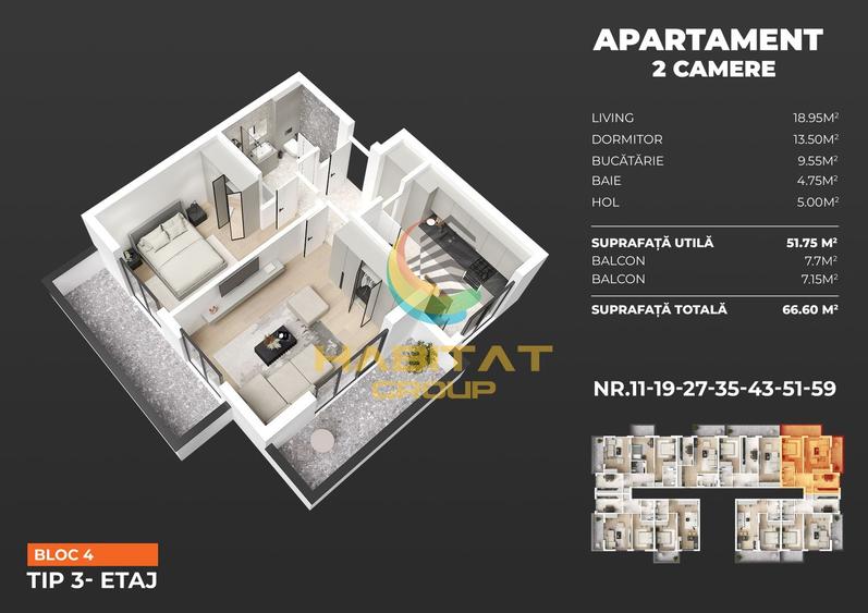 Apartament cu 2 camere si 2 balcoane zona metrou Popesti vest