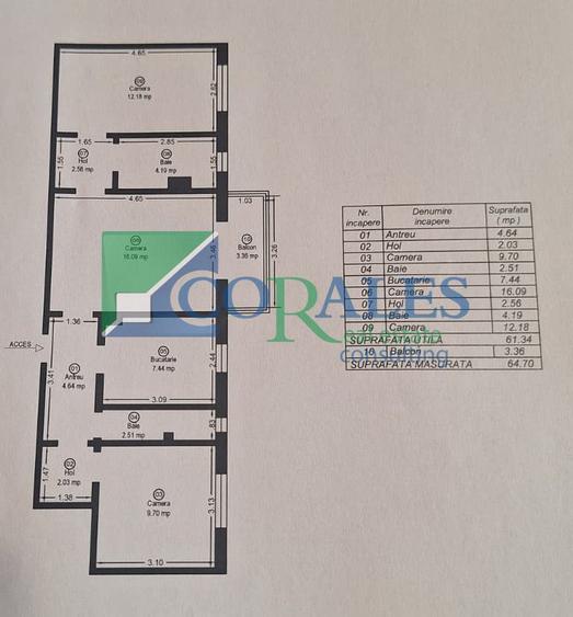 Apartament 4 Cam. 2 băi, Et.3, 65 mpu, 2 balcoane,zona Soarelui, Centrala, Boxa