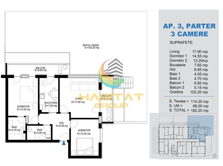 Pallady 3 camere 80 mp + curte 102 mp - 15 min. metrou Teclu