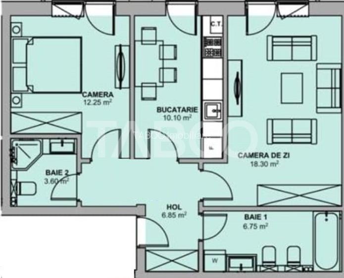 Apartament la cheie decomandat 2 camere 58 mpu balcon parcare Sibiu - 1