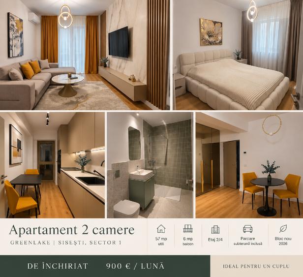 Apartament 2 camere | Greenlake – Sisești | 63 mp | Parcare subterană | Prima în