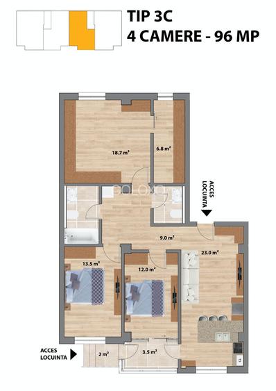 Sun Residence-  4 camere-96 Mp - Grădină 43 Mp - Intabulat - Mobilat - 2