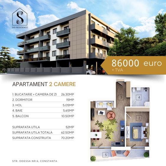 Apartament 2 camere la cheie, Terasa spatioasa, Bloc nou, Tomis nord