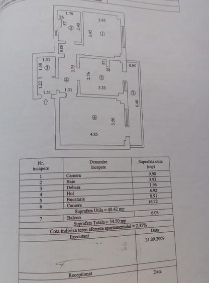 - Apartament 2 camere 54mp, Etaj 1, zona Radu Negru
