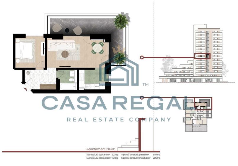 Apartament 2 camere, 50.10mp utili + 17.33mp terasa