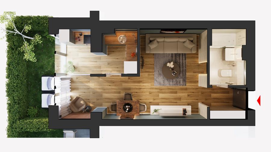 Garsoniera 1A cu GRADINA | HILS Sunrise | Ansamblu Pre-certificare GREEN Homes
