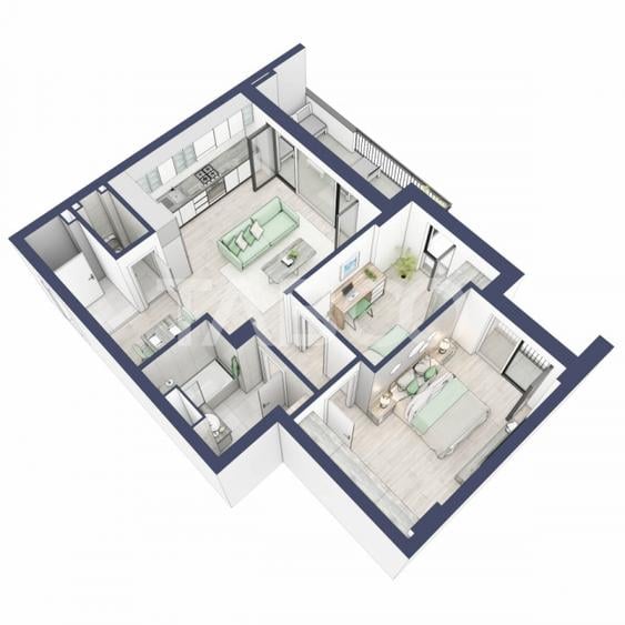 Apartament 63 mp utili 3 camere 2 bai gradina parter inalt Turnisor