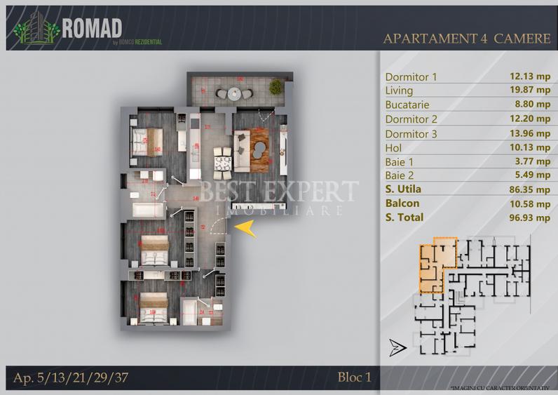 4 Camere pentru Familie | 96,93 mp Total | 2 Băi | Comision 0%