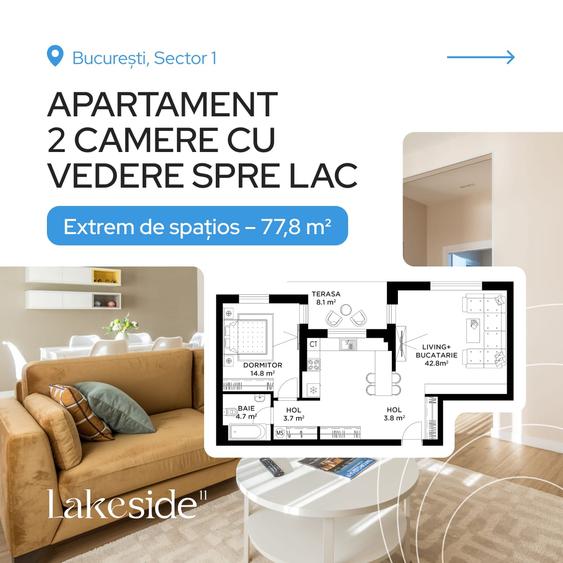 Străulești Lac | 2 Camere | Vedere directă spre lac