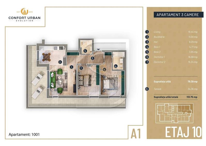Apartament nou cu 3 camere, terasa 34 mp, zona Rahova, Comision 0%