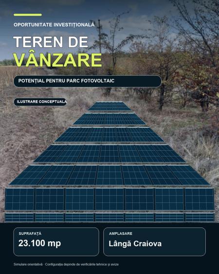 TEREN DE VÂNZARE – 23.100 mp, PRETABIL PARC FOTOVOLTAIC LEAMNA DOLJ