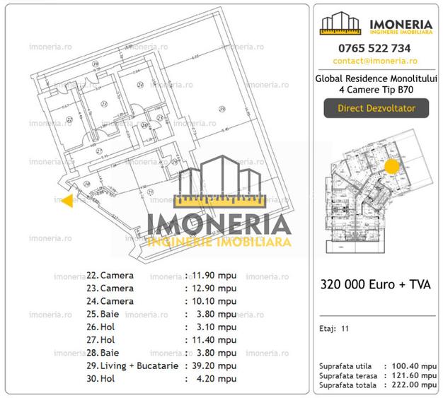 Unicorn cu 4 camere 100 mp+terasa privata 122 mp | parc 800m | 0% comision - 5