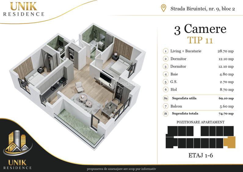 Apartament 3 camere | Bloc nou |  Strada Biruintei | Ideal pentru familie - 1