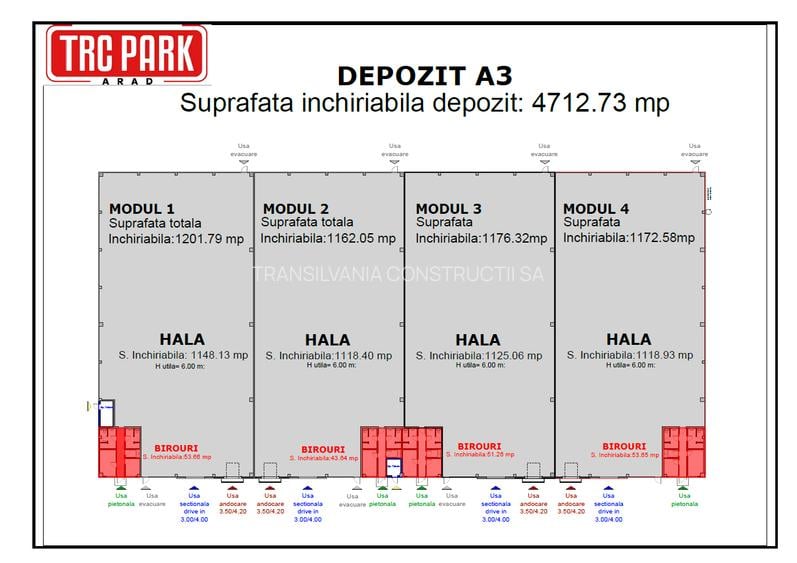 Hală modernă producție, depozitare cu panouri solare – Modul 3:  1125 mp - 10