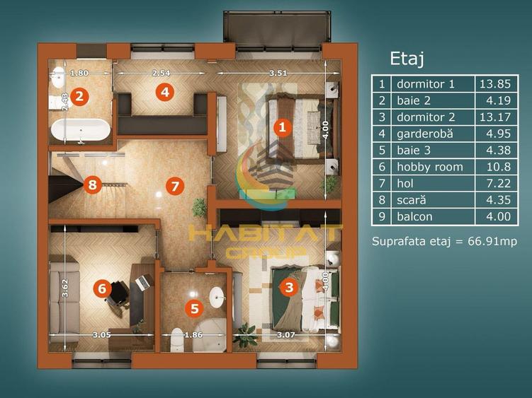 Vila individuala 5 camere+ curte si terasa- disponibila imediat