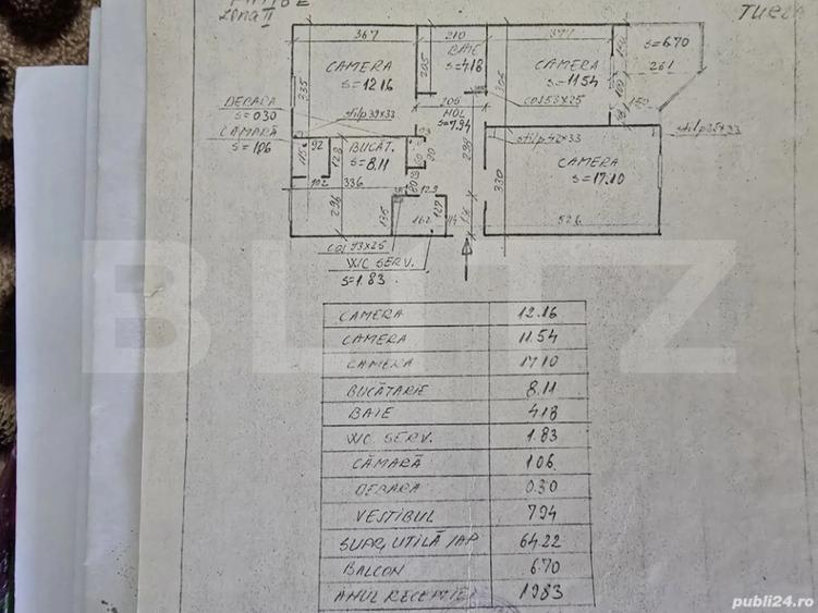 Apartament cu 3 camere, 71 mp, zona Materna, Turda