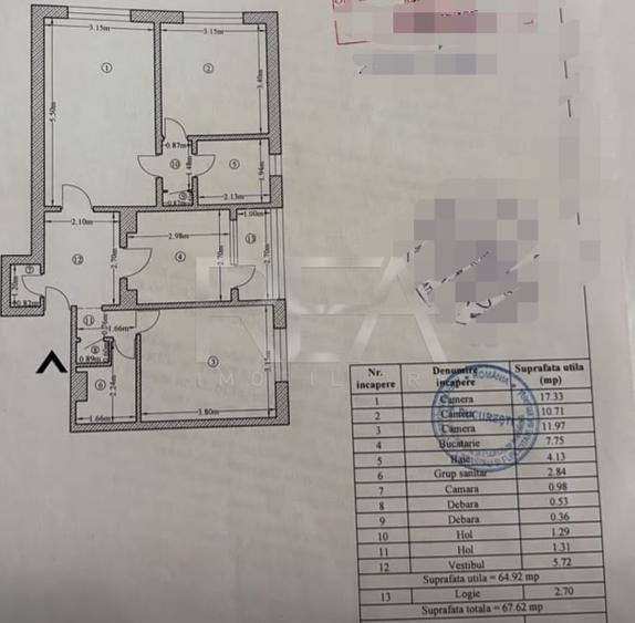 3 camere, 6/7 ,68mp, bloc 1986-Crangasi