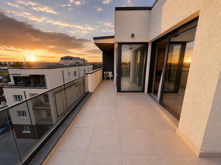 Penthouse de închiriat, 3 camere, 2 băi – 2 locuri de parcare – Popești Leordeni