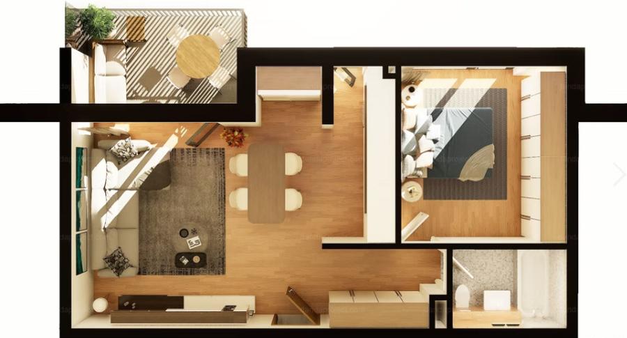 Apartament 2 CAM, SU 53.34MP 1 BALCON, zona INTRE LACURI