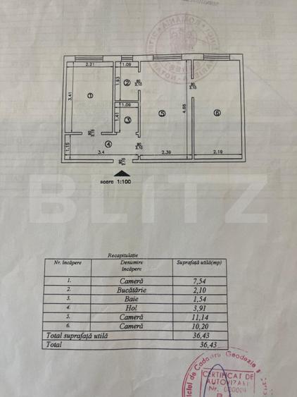 Apartament 3 camere, 36.43 mp, etaj 1, zona Cantemir