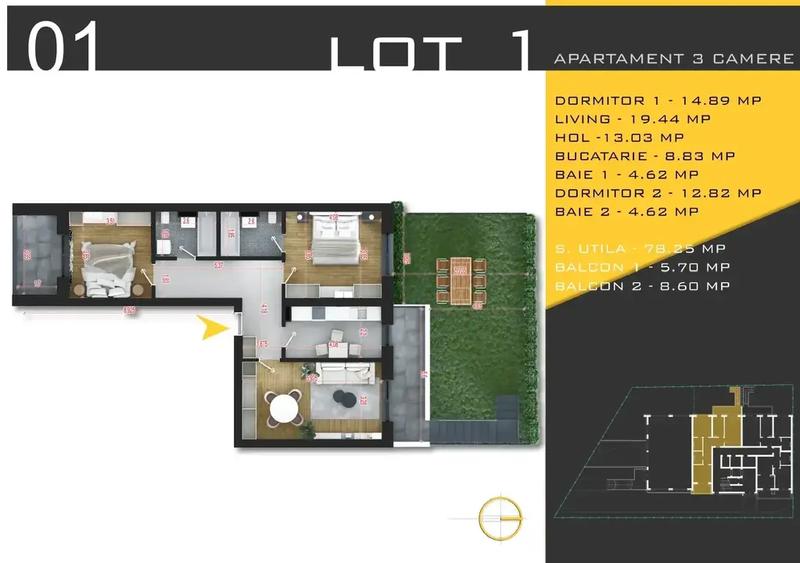 Dezvoltator | Apartament 3 Camere Gradina Spatios Bucatarie Inchisa