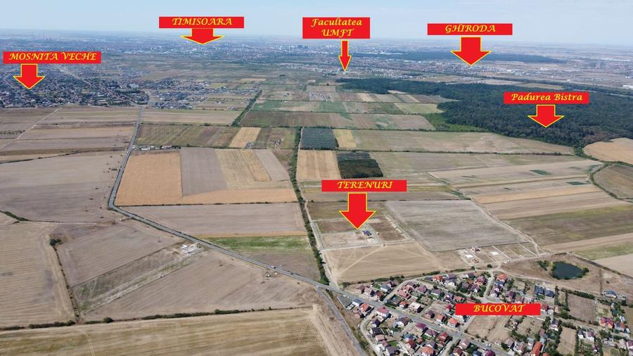 Terenuri intre Mosnita si Bucovat, cu gaz, apa, curent– 62 euro/mp+TVA