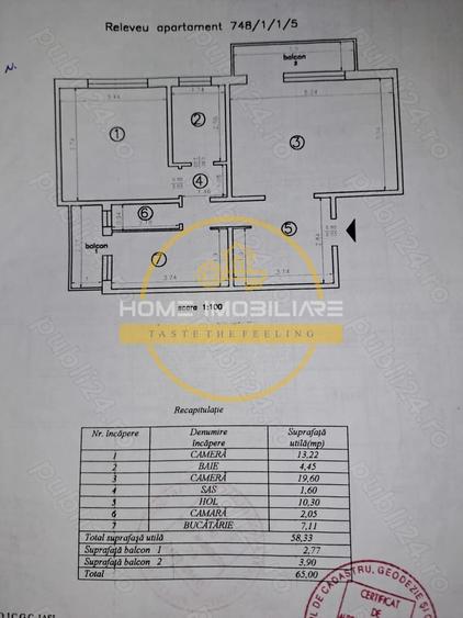 Apartament 2 CD, 65mp , et. 1/8 , bloc din 1991 Dacia - Piata