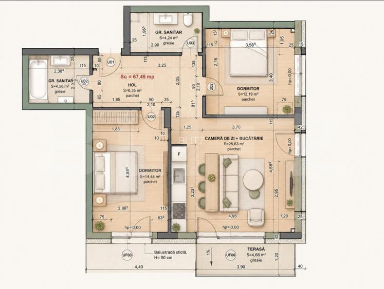 Apartament 3 camere, 67.45 mp, Comision 0, zona Iris - 4