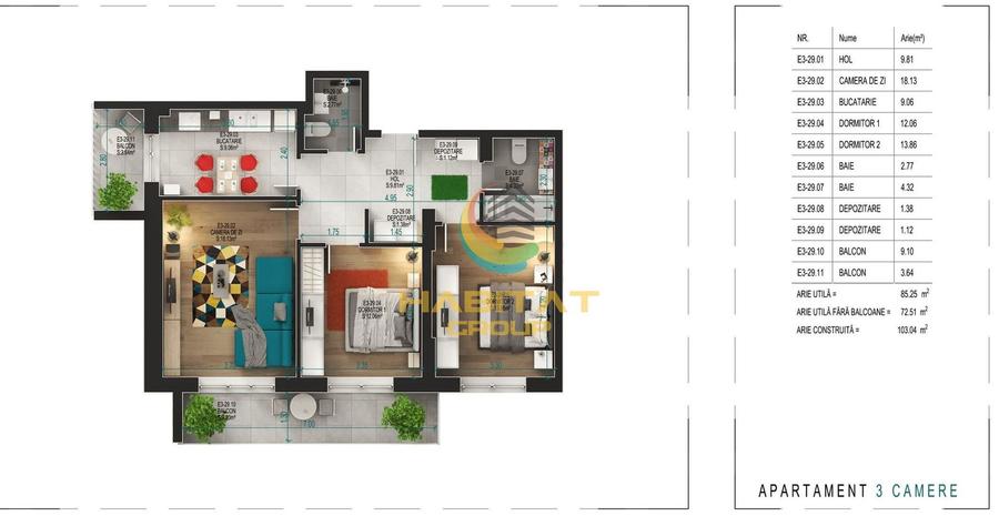 Pallady 3 camere decomandat 85 mp + LOC PARCARE GRATUIT