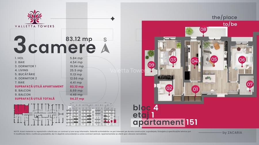 2 camere / etaj 2/ 65mp utili /Valletta Towers / Craiova - 1