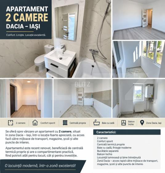 Apartament cu 2 camere, 56 mp, zona Dacia - 12