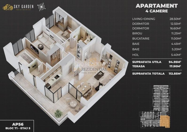 Locuinta ideala cu 4 camere, decomandata, terasa – Sky Park Residence - 1
