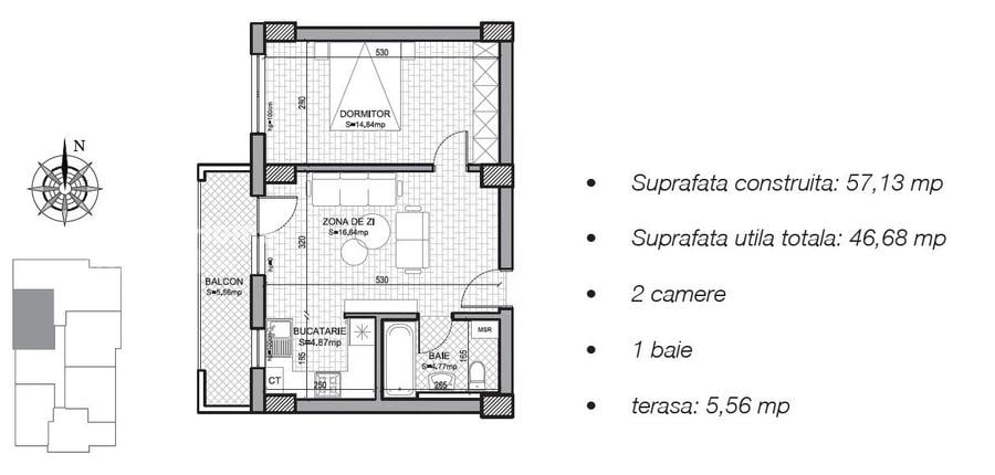 Apartament 2 camere 46 mp | Baneasa | Bloc nou | Mobilat si utilat |