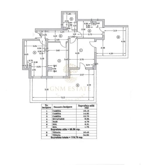 3 Camere + Terasa 120 m.p.| Parcare | Bloc Nou | Zona Pacii