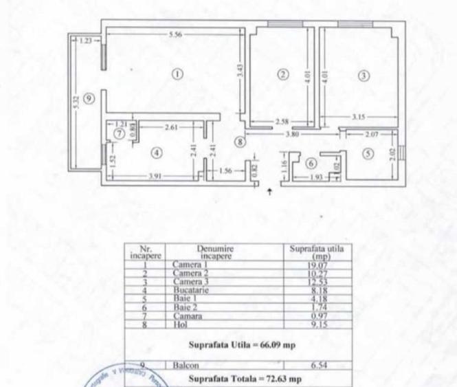 Apartament Anda 3 camere dec cu 2 bai, etaj 1, bloc 1981, Profi.