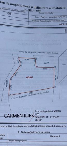 5700 mp Teren intrav. zona Mini Paradis, deschidere 44 ml- 28 eur/mp